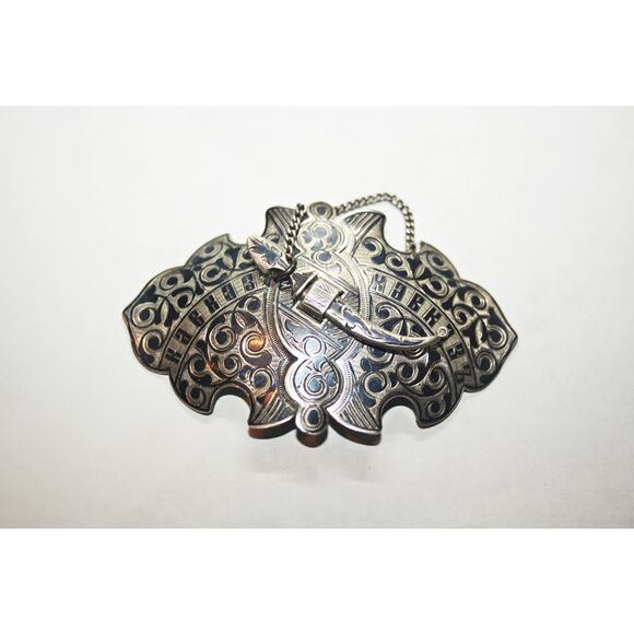 c1900 Antique Imperial Russian 84 Silver Niello Sash Buckle
